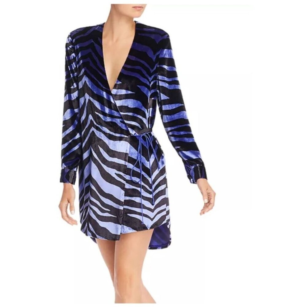 Michelle Mason Zebra-Printed Rayon‎ Silk Velvet Wrap Dress Mini Size 8